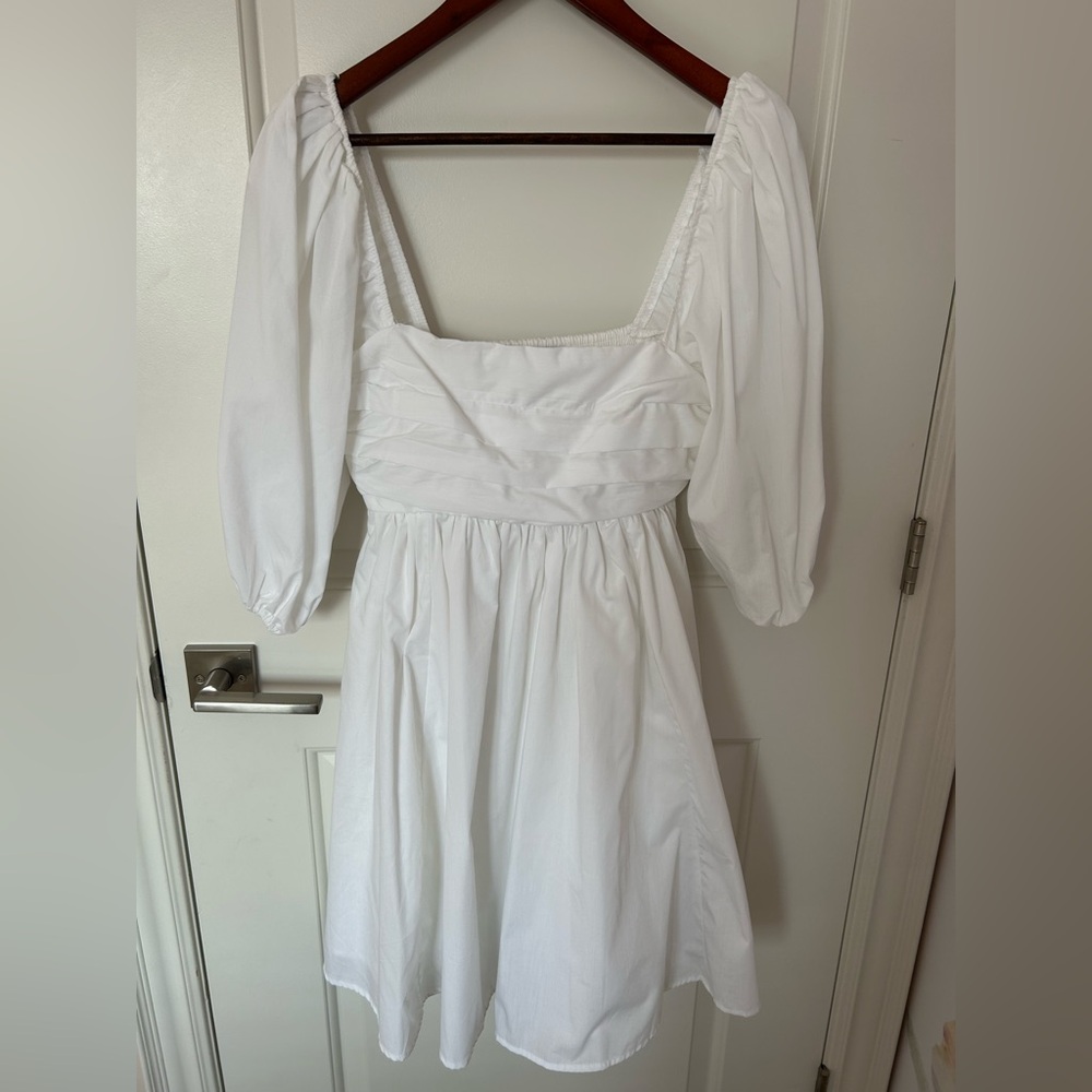 Abercrombie & Fitch Emerson Poplin Puff Sleeve Ruched Mini Dress White szXS tall - Picture 9 of 12